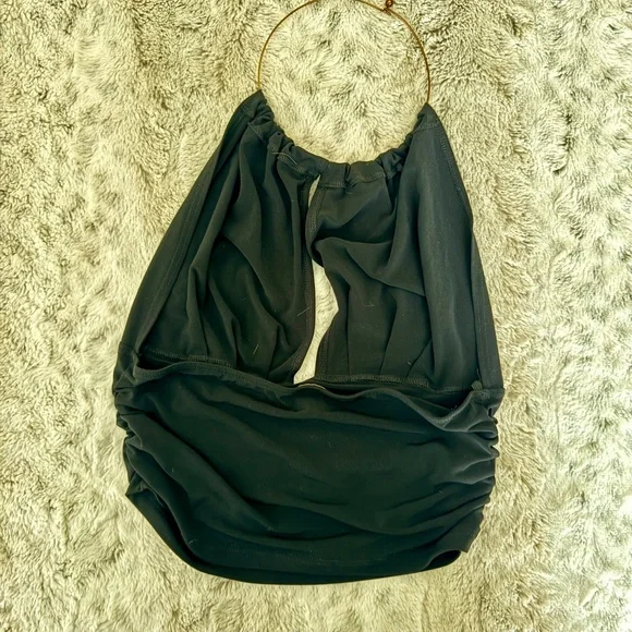 Frederick's of Hollywood Black Halter Top with Gold Hoop - Picture 2 of 3